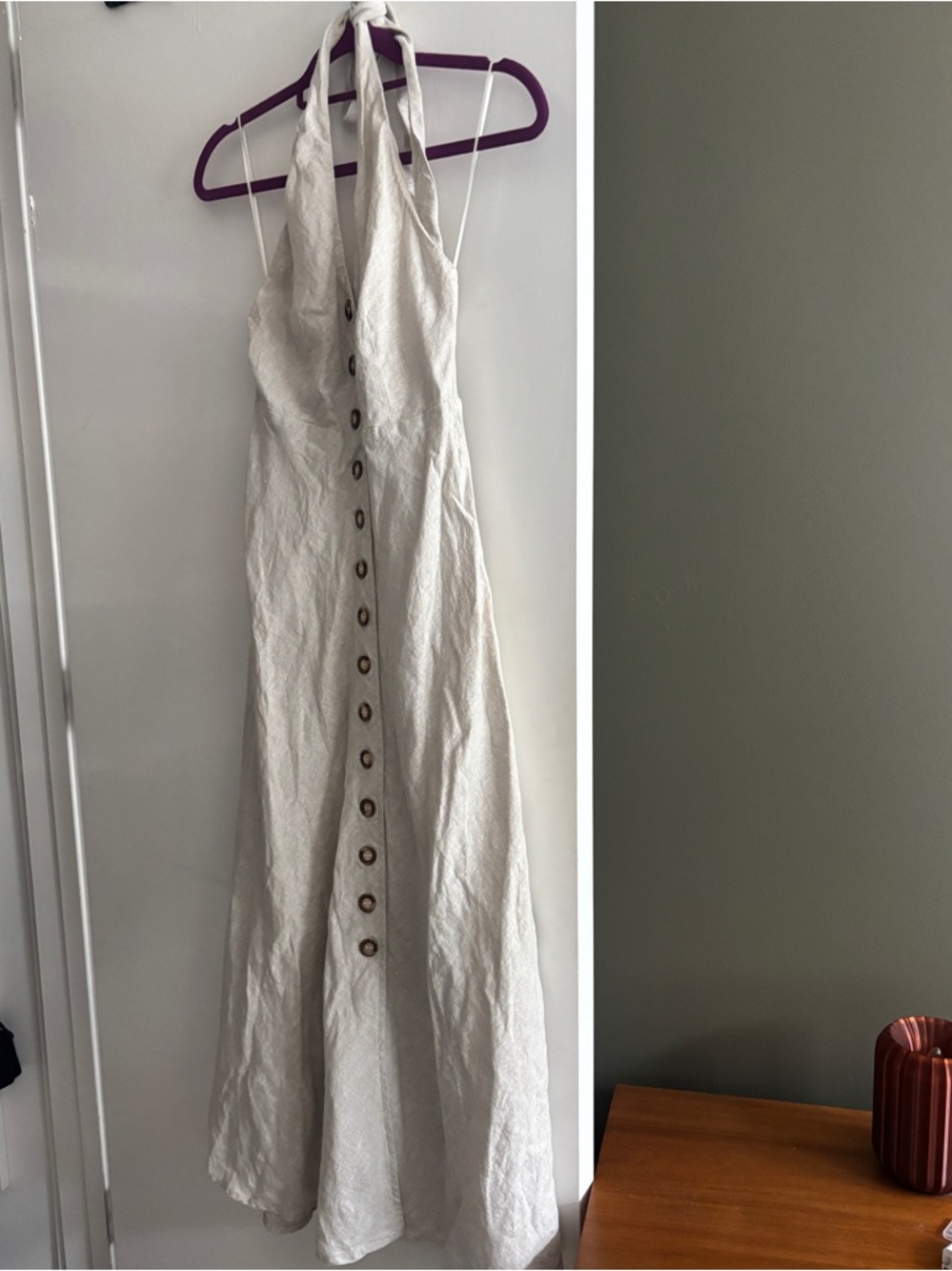 DISSH Cream Halter Button-Front Maxi Dress